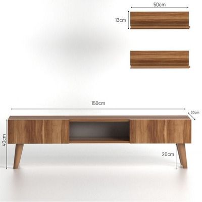 Home Canvas Atlantis Modern Tv Stand For Living Room, Tv Unit Media With Wall Mount Shelf - Walnut