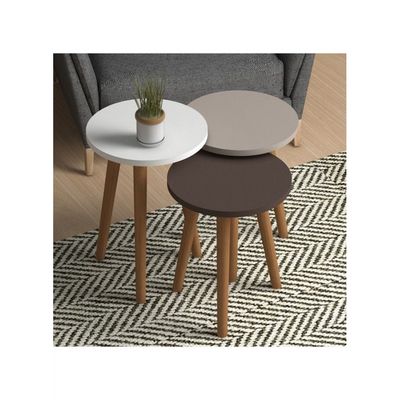 Roma Nested Coffee Table Set Of Three For Living Room Home Office Contemporary Stacking End Side Table Leisure Night Stand Wood Legs Telephone Table- Multi Color 2