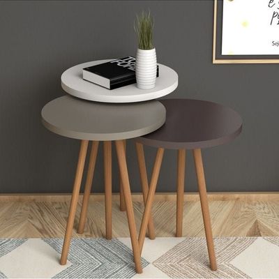 Roma Nested Coffee Table Set Of Three For Living Room Home Office Contemporary Stacking End Side Table Leisure Night Stand Wood Legs Telephone Table- Multi Color 2