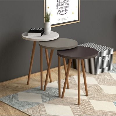 Roma Nested Coffee Table Set Of Three For Living Room Home Office Contemporary Stacking End Side Table Leisure Night Stand Wood Legs Telephone Table- Multi Color 2