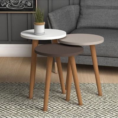 Roma Nested Coffee Table Set Of Three For Living Room Home Office Contemporary Stacking End Side Table Leisure Night Stand Wood Legs Telephone Table- Multi Color 2