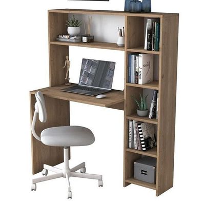 Computer Desk With Bookshelf And Shelves Walnut