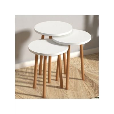 Roma Nested Coffee Table Set Of Three For Living Room Home Office Contemporary Stacking End Side Table Leisure Night Stand Wood Legs Telephone Table White