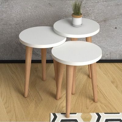 Roma Nested Coffee Table Set Of Three For Living Room Home Office Contemporary Stacking End Side Table Leisure Night Stand Wood Legs Telephone Table White