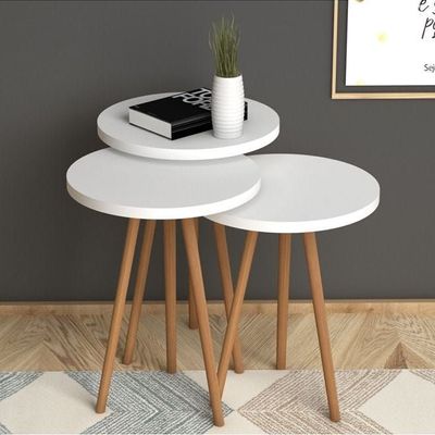 Roma Nested Coffee Table Set Of Three For Living Room Home Office Contemporary Stacking End Side Table Leisure Night Stand Wood Legs Telephone Table White