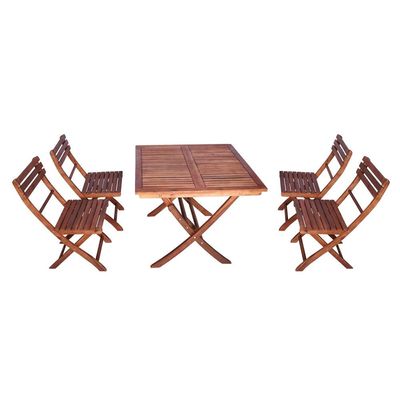 5-Piece Acacia Wood Garden Dining Set Brown Table Size:76x90cm,Chair Size: 84x52x47cmcm