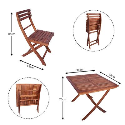 5-Piece Acacia Wood Garden Dining Set Brown Table Size:76x90cm,Chair Size: 84x52x47cmcm