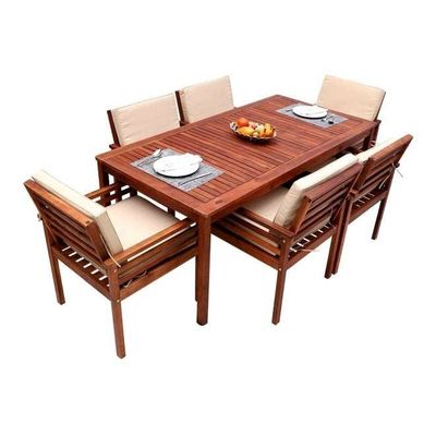 7-Pieces Acacia Wood Garden Dining Set Brown Table Size:74x90x180cm,Chair Size:84x60x60cm.cm