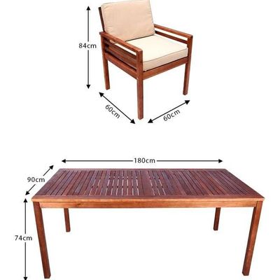 7-Pieces Acacia Wood Garden Dining Set Brown Table Size:74x90x180cm,Chair Size:84x60x60cm.cm