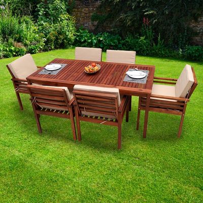 7-Pieces Acacia Wood Garden Dining Set Brown Table Size:74x90x180cm,Chair Size:84x60x60cm.cm