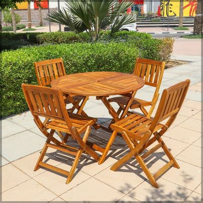 5-Piece Acacia Wood Chairs Table Round Bistro Dining Set Brown 5meter