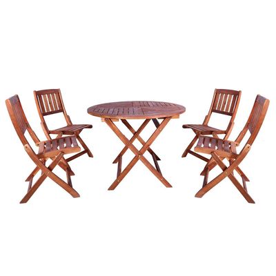 5-Piece Acacia Wood Chairs Table Round Bistro Dining Set Brown 5meter