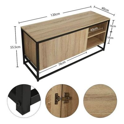 3-Section Wooden Storage Cabinet Beige/Black 120x55.5x40cm