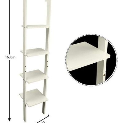4 Tier Wooden Ladder Wall Shelf Unit White 35x163x45cm