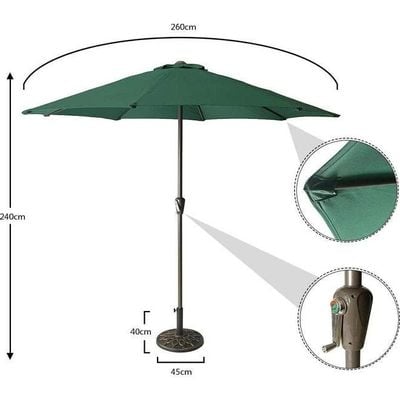 Waterproof Umbrella Parasol With Metal Base Green 240cm