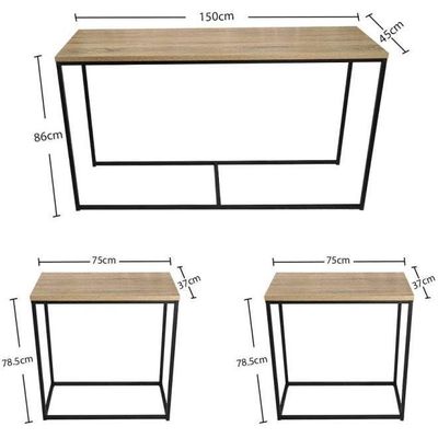 3-Piece Nesting Coffee Table Set Brown/Black 150x45x86cm