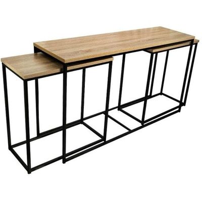 3-Piece Nesting Coffee Table Set Brown/Black 150x45x86cm