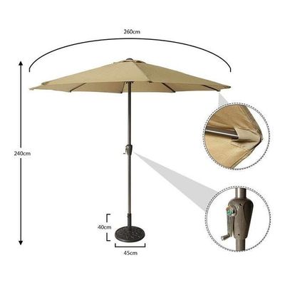 Fade-Resistant Adjustable Garden Pole Umbrella with Base Brown 240x260cm