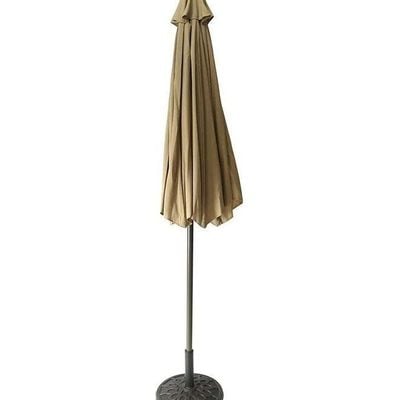Fade-Resistant Adjustable Garden Pole Umbrella with Base Brown 240x260cm