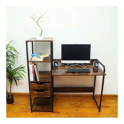 4-Tier Computer Desk With Storage Shelves Brown 119x123x59cm