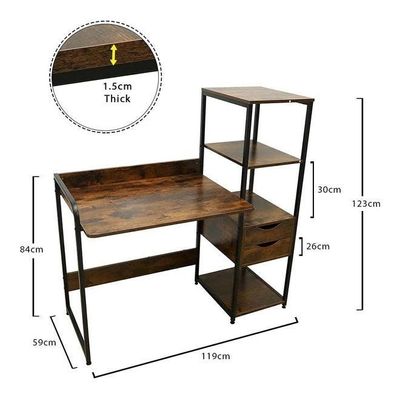 4-Tier Computer Desk With Storage Shelves Brown 119x123x59cm