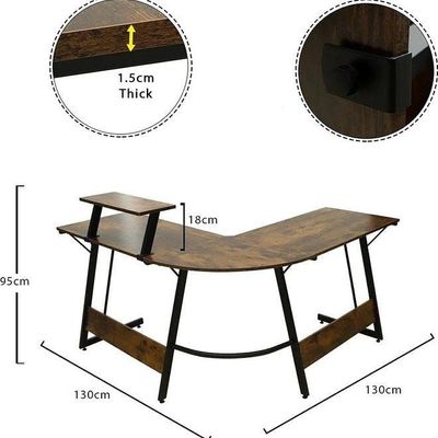 L-Shaped Computer Desk Table Brown 130x95x130cm