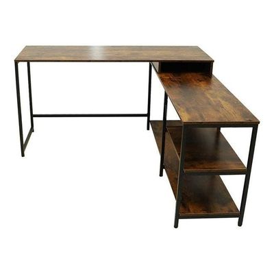 L-Shaped Computer Desk Table With Shelves Brown 140x75x50cm