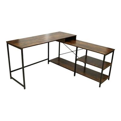 L-Shaped Computer Desk Table With Shelves Brown 140x75x50cm