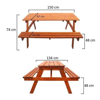 Outdoor Wooden Table & Bench Set With Umbrella Hole, Kids Backyard Furniture A-shape frame Bench Outdoor Backyard Garden Furniture Picnic table