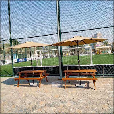 Outdoor Wooden Table & Bench Set With Umbrella Hole, Kids Backyard Furniture A-shape frame Bench Outdoor Backyard Garden Furniture Picnic table