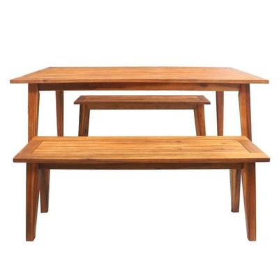Outdoor Wooden Table & Bench Set