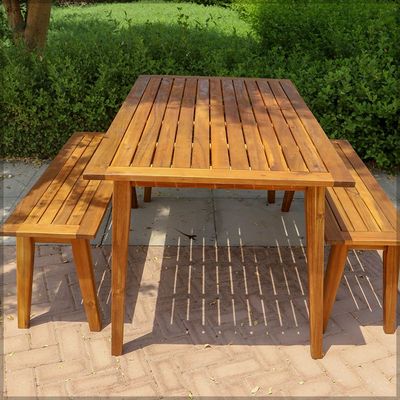 Outdoor Wooden Table & Bench Set