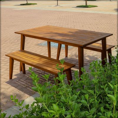 Outdoor Wooden Table & Bench Set