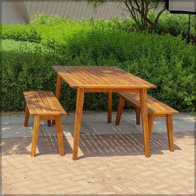 Outdoor Wooden Table & Bench Set