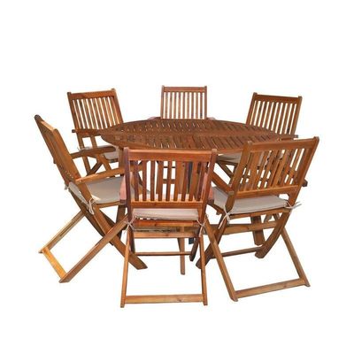 7Pcs Acacia Wood Dining Table Set For Garden