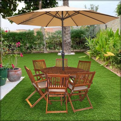 7Pcs Acacia Wood Dining Table Set For Garden