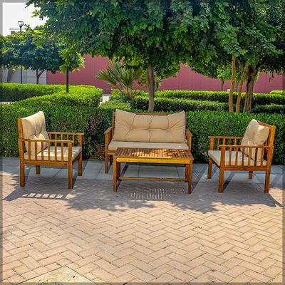 4 Seater Solid Wood Acacia Garden Lounge Sofa Set