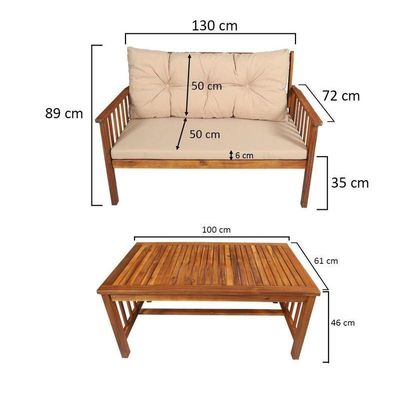 4 Seater Solid Wood Acacia Garden Lounge Sofa Set