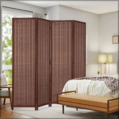 Room Divider Folding Privacy Screen 4 Panel Bamboo Wood Mesh Design Folding Partition Wall Divider