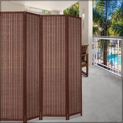 Room Divider Folding Privacy Screen 4 Panel Bamboo Wood Mesh Design Folding Partition Wall Divider