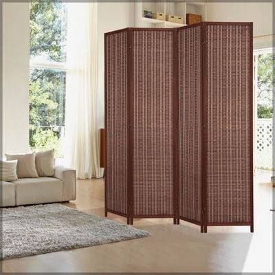 Room Divider Folding Privacy Screen 4 Panel Bamboo Wood Mesh Design Folding Partition Wall Divider