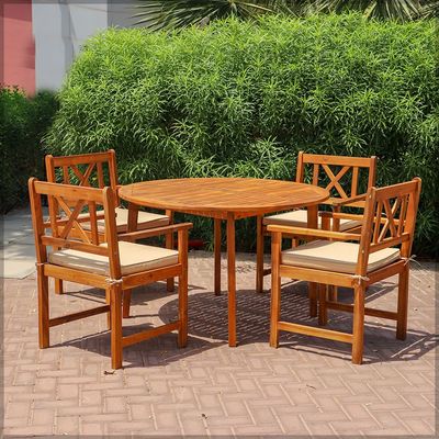 Acacia Wood Chairs With Cushions Table Round Bistro Set