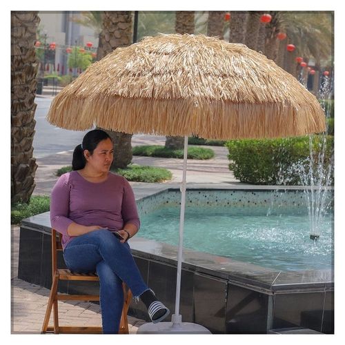 Hawaiian Style Tiki Umbrella With 8 Sturdy Ribs and Steel Poles UV Protection Without Base