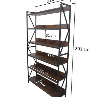 6-Tier Wooden Shelf With Metal Frame Rack