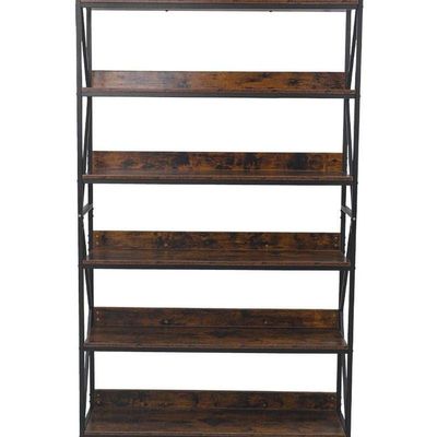 6-Tier Wooden Shelf With Metal Frame Rack