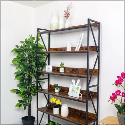 6-Tier Wooden Shelf With Metal Frame Rack