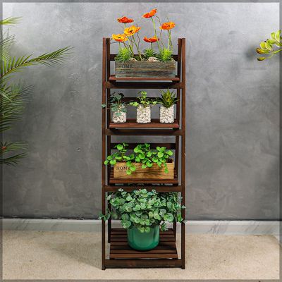 Pure Solid Wood Ladder Design Flowers Pot Stand