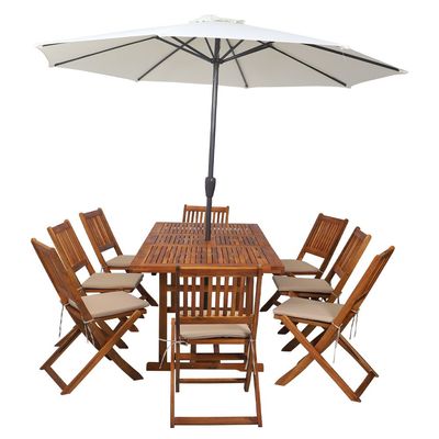 Adlustable Solid Acacia 9Pcs Wood Dining Set