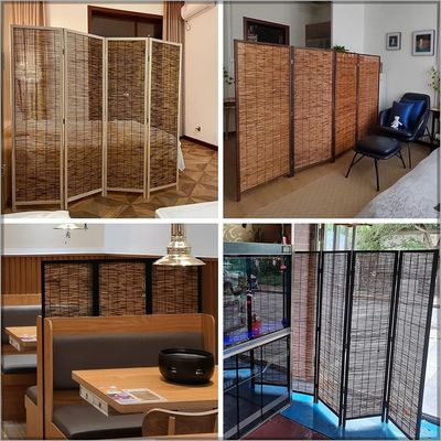 Room Divider Folding Privacy Screen 4 Panel Bamboo Wood Mesh Design Folding Partition Wall Divider