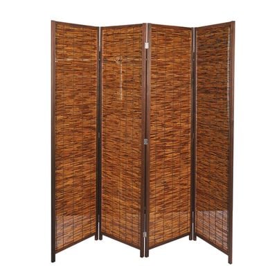 Room Divider Folding Privacy Screen 4 Panel Bamboo Wood Mesh Design Folding Partition Wall Divider